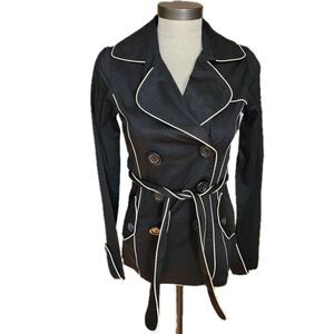 Sugar Tart Women's Black Pea Coat White Trim Size S